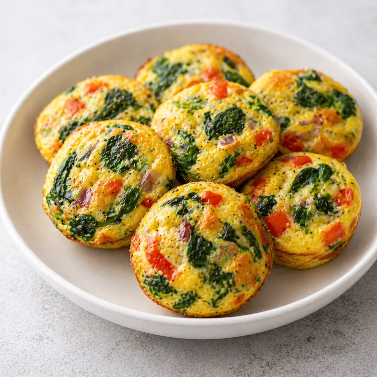 Baked egg and spinach muffins with vegetables