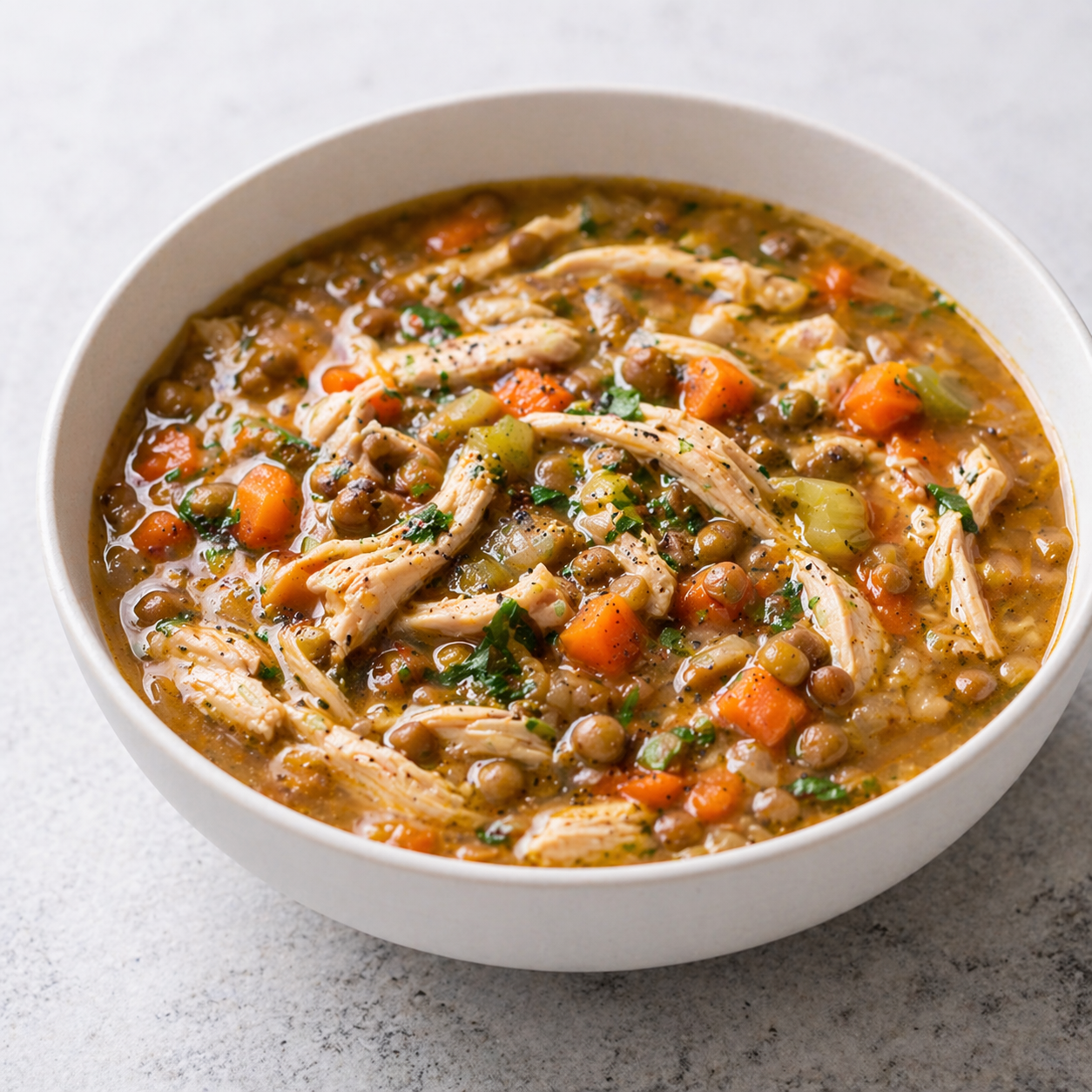 Chicken and lentil soup with vegetables