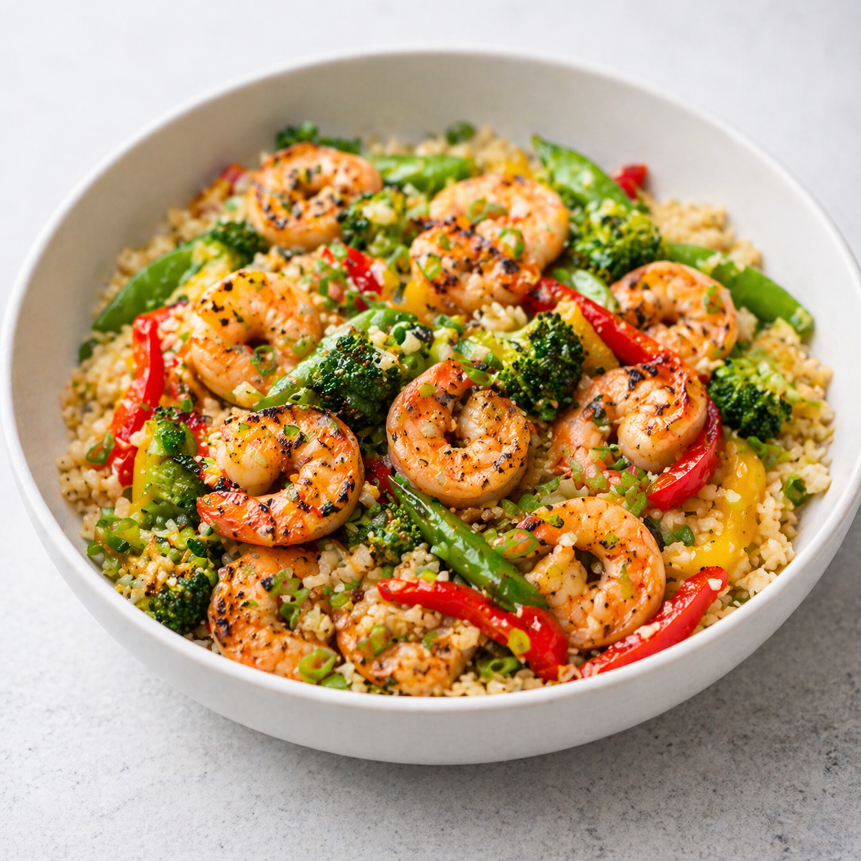 Shrimp and cauliflower rice stir-fry with vegetables